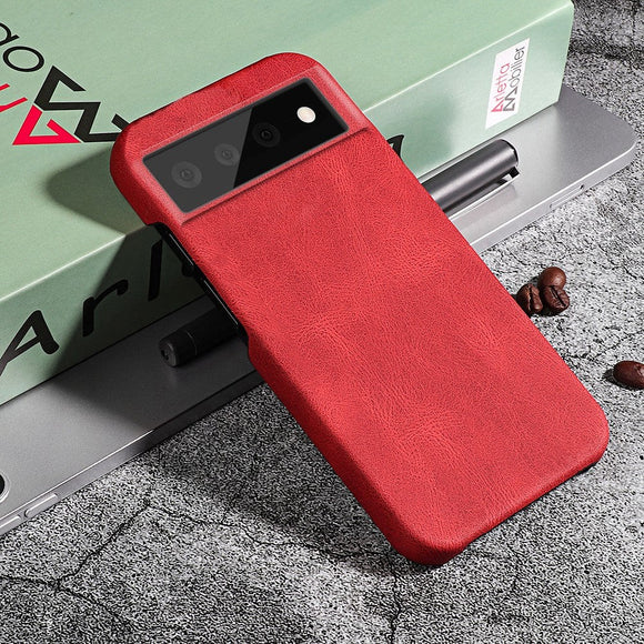 Google Pixel 6 Pro Læderbelagt Plastik Cover - Rød