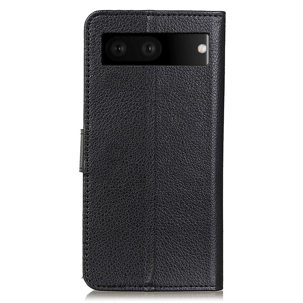Google Pixel 7 Litchi Læder Flip Cover m. Pung - Sort