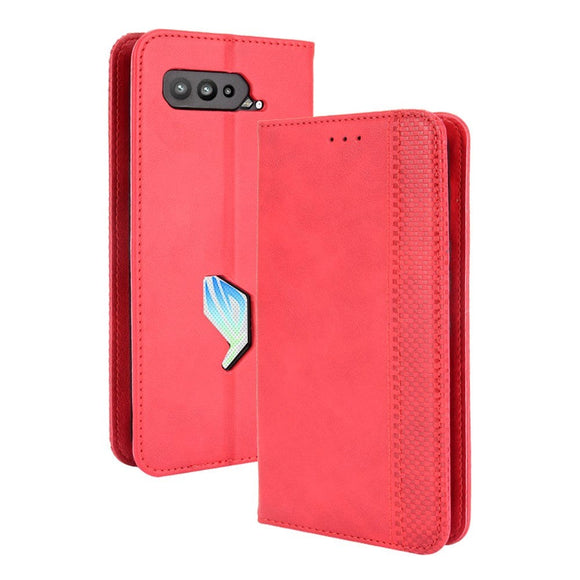Asus ROG Phone 5 Læder Flip Cover m. Pung og Magnetisk Luk - Rød