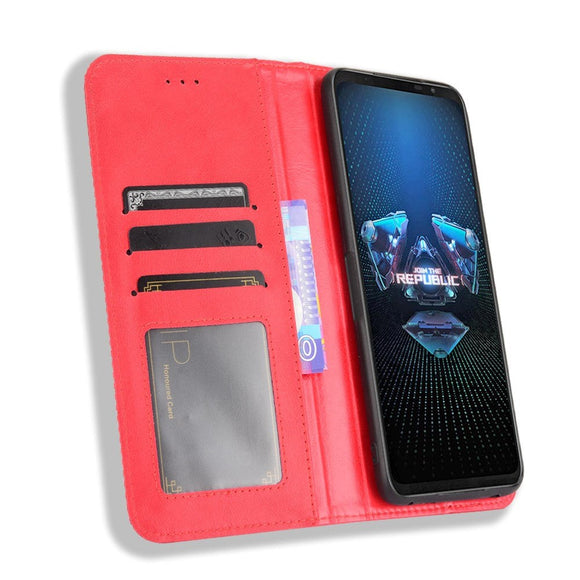 Asus ROG Phone 5 Læder Flip Cover m. Pung og Magnetisk Luk - Rød