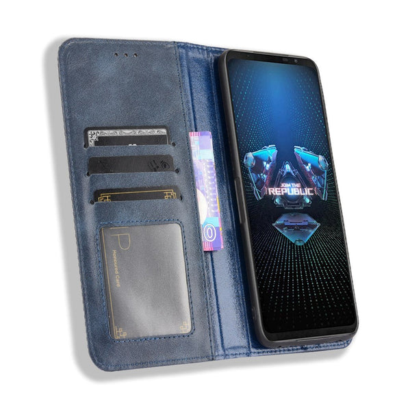 Asus ROG Phone 5 Læder Flip Cover m. Pung og Magnetisk Luk - Blå