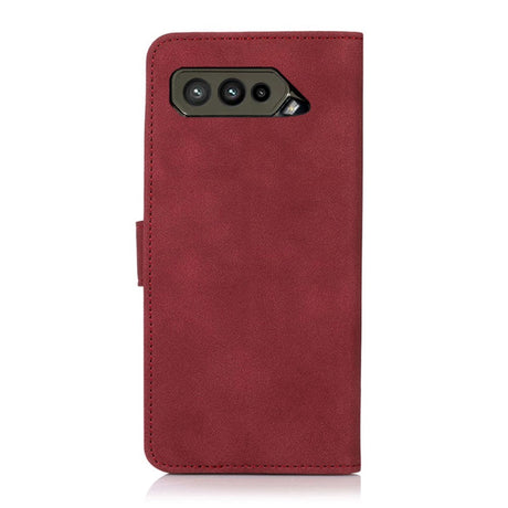 Asus ROG Phone 5 Khazneh Læder Flip Cover m. Pung - Stof-Tekstur - Rød