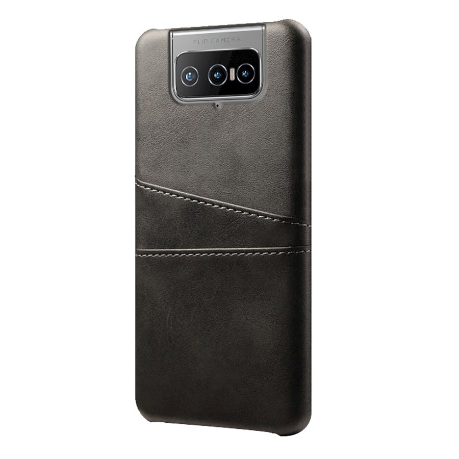 Asus Zenfone 8 Flip Imiteret Læder Cover m. Kortholder - Sort