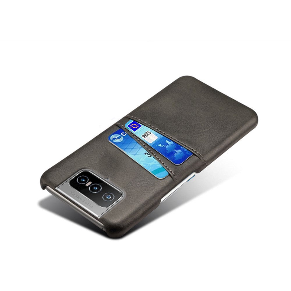 Asus Zenfone 8 Flip Imiteret Læder Cover m. Kortholder - Sort