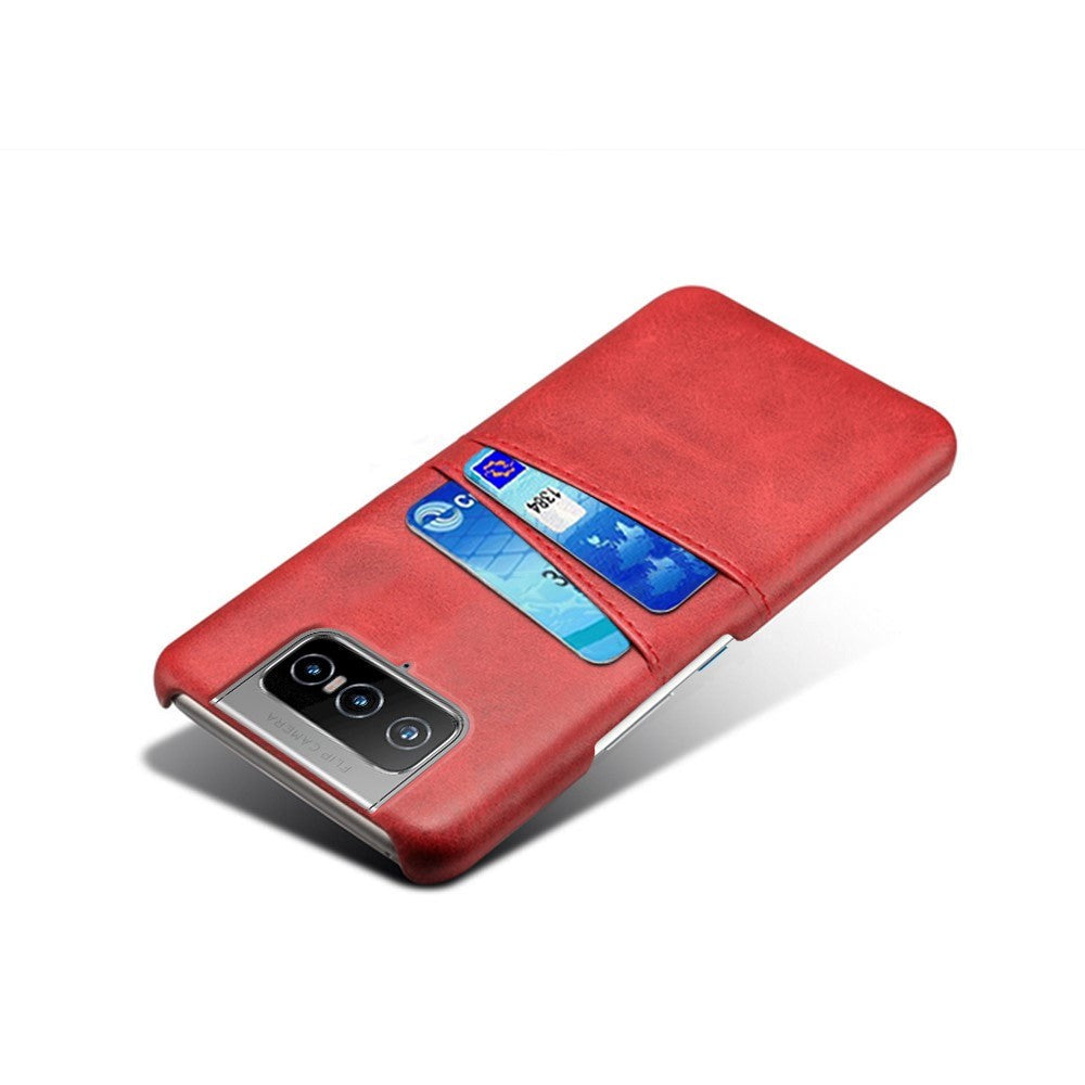 Asus Zenfone 8 Flip Imiteret Læder Cover m. Kortholder - Rød