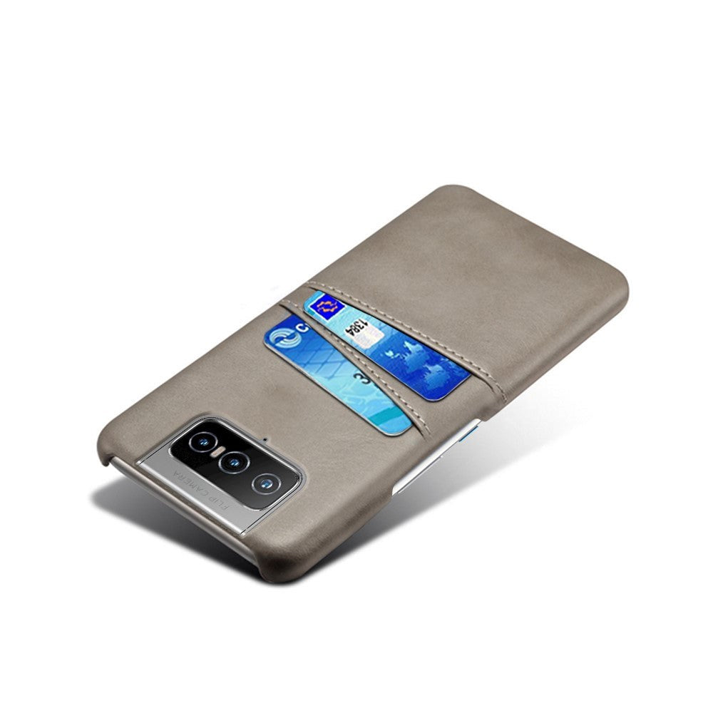 Asus Zenfone 8 Flip Imiteret Læder Cover m. Kortholder - Grå