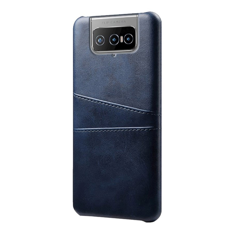 Asus Zenfone 8 Flip Imiteret Læder Cover m. Kortholder - Blå
