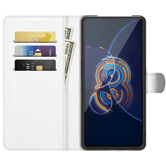 Asus Zenfone 8 Flip Litchi Læder Cover m. Pung - Hvid
