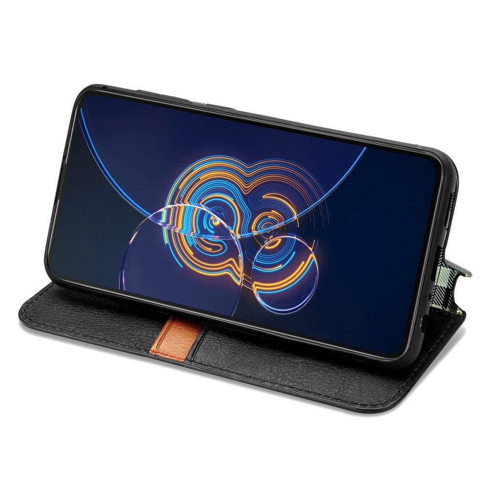 Asus Zenfone 8 Flip Retro Mønster Læder Cover m. Pung - Sort