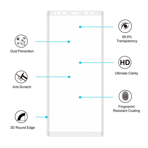 Samsung Galaxy Note 8 HAT PRINCE Hærdet Glas Skærmbeskyttelse (full-size med kurver) - Hvid