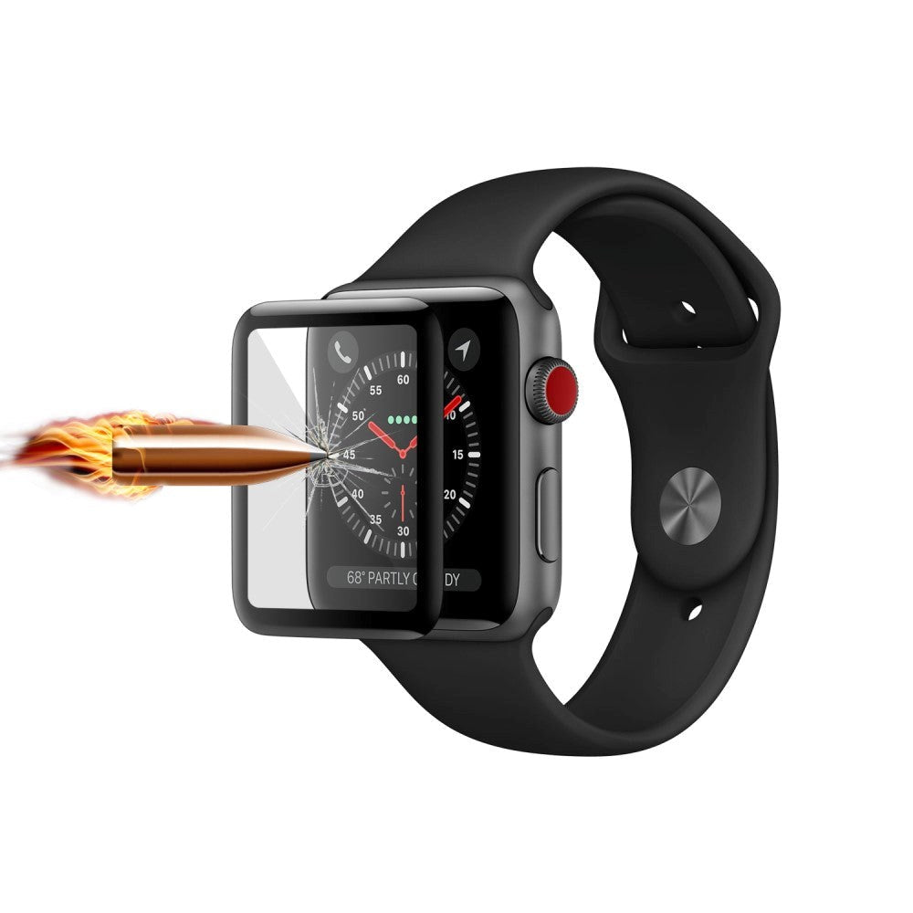 Apple Watch 3 / 2 / 1 (38mm) Beskyttelsesglas - Full-Fit- Sort Kant