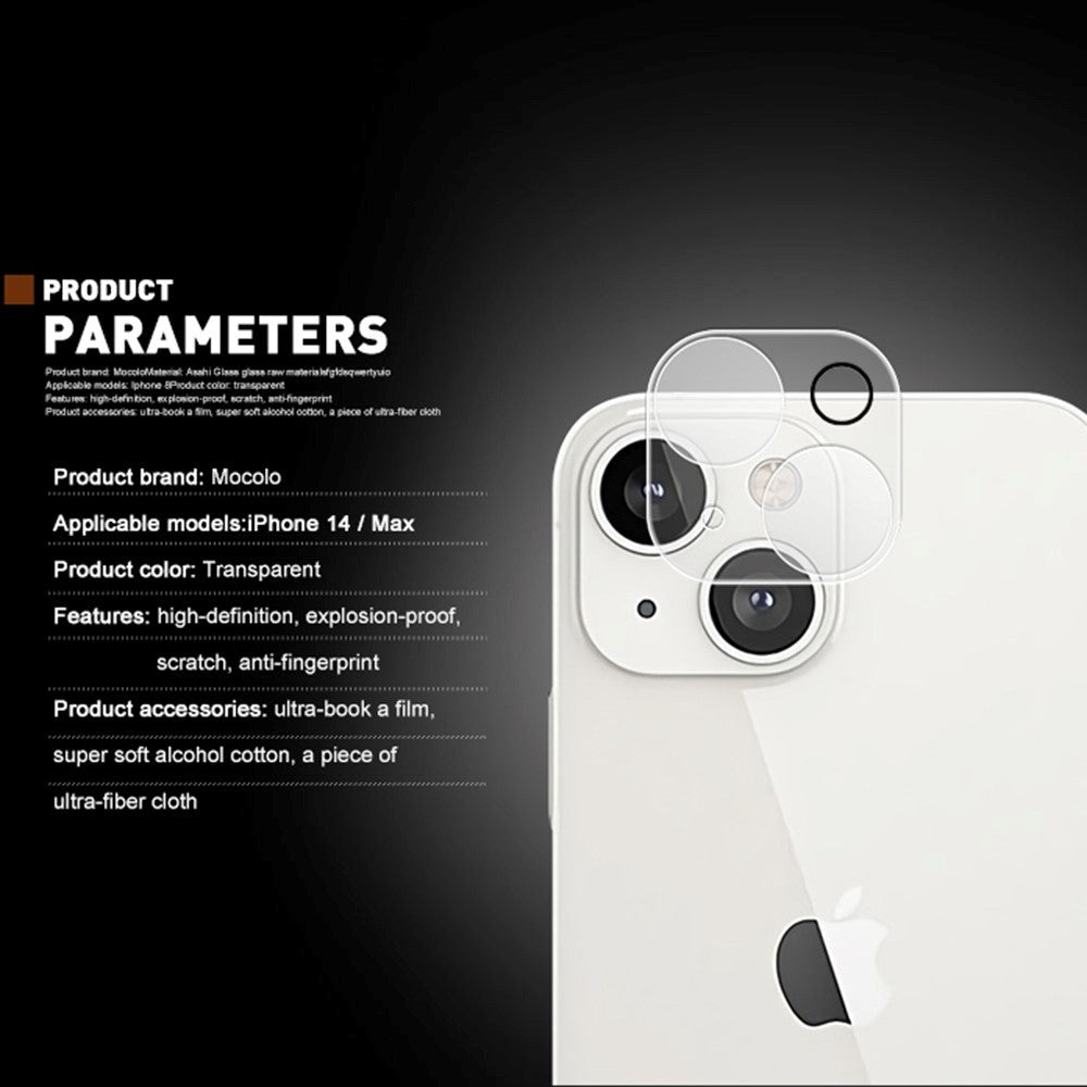 iPhone 14 / 14 Plus Mocolo Beskyttelsesglas til Kameralinse - Case Friendly - Gennemsigtig