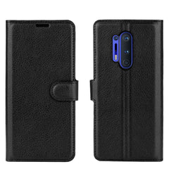 OnePlus 8 Pro Litchi Læder Cover m. Pung - Sort