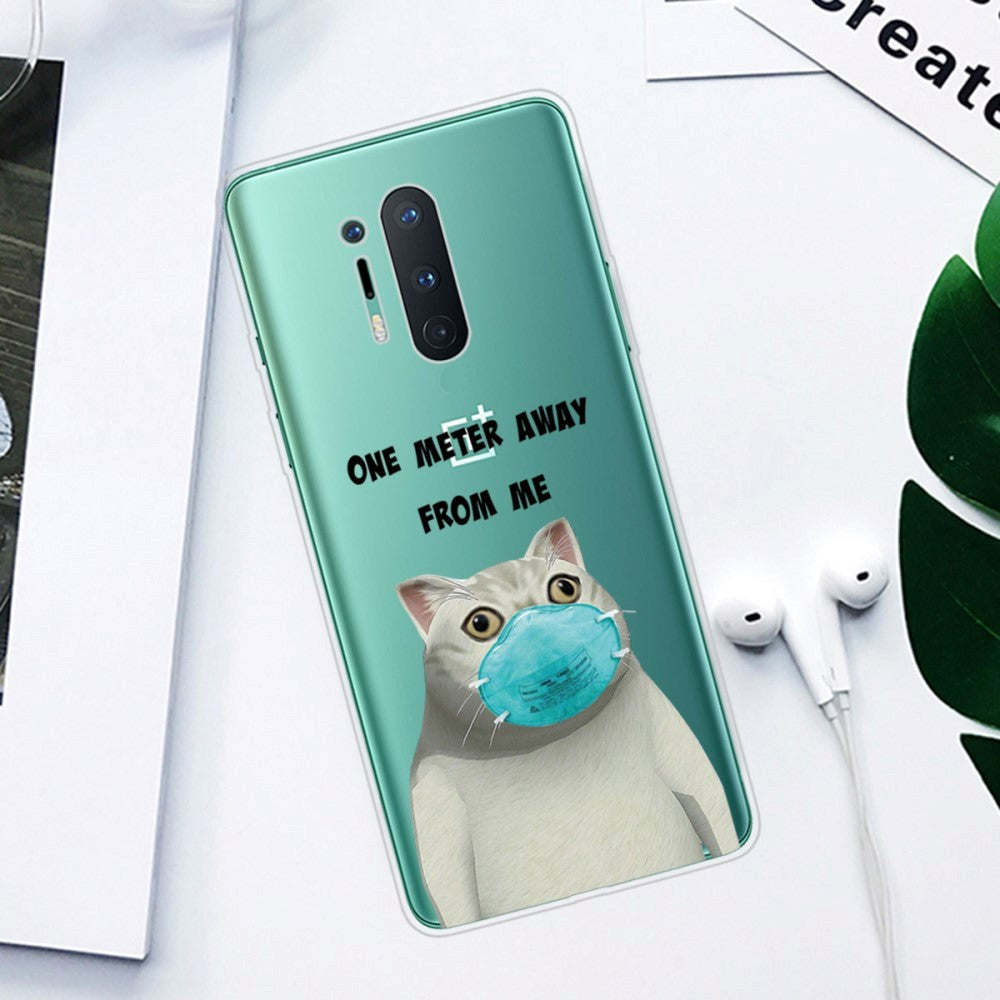 OnePlus 8 Pro Fleksibel Plastik Cover m. Print - Gennemsigtig / Kat m. Mundbind