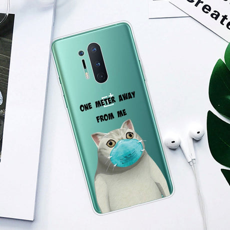 OnePlus 8 Pro Fleksibel Plastik Cover m. Print - Gennemsigtig / Kat m. Mundbind