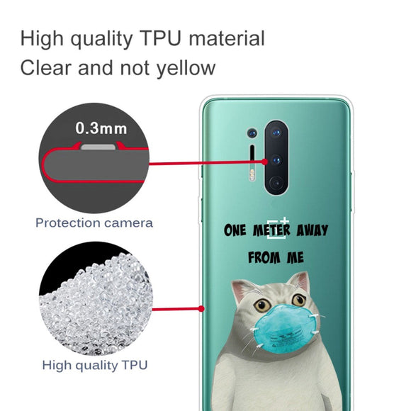 OnePlus 8 Pro Fleksibel Plastik Cover m. Print - Gennemsigtig / Kat m. Mundbind
