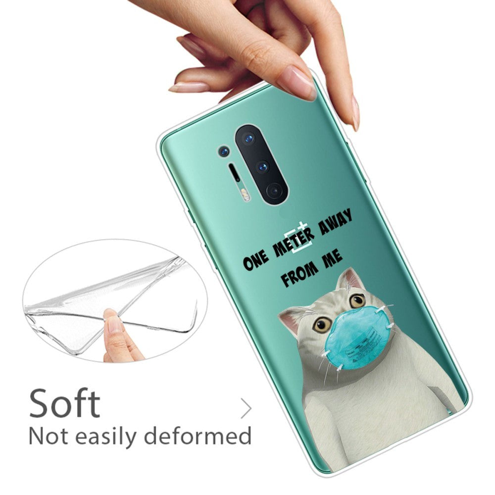 OnePlus 8 Pro Fleksibel Plastik Cover m. Print - Gennemsigtig / Kat m. Mundbind