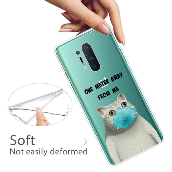 OnePlus 8 Pro Fleksibel Plastik Cover m. Print - Gennemsigtig / Kat m. Mundbind