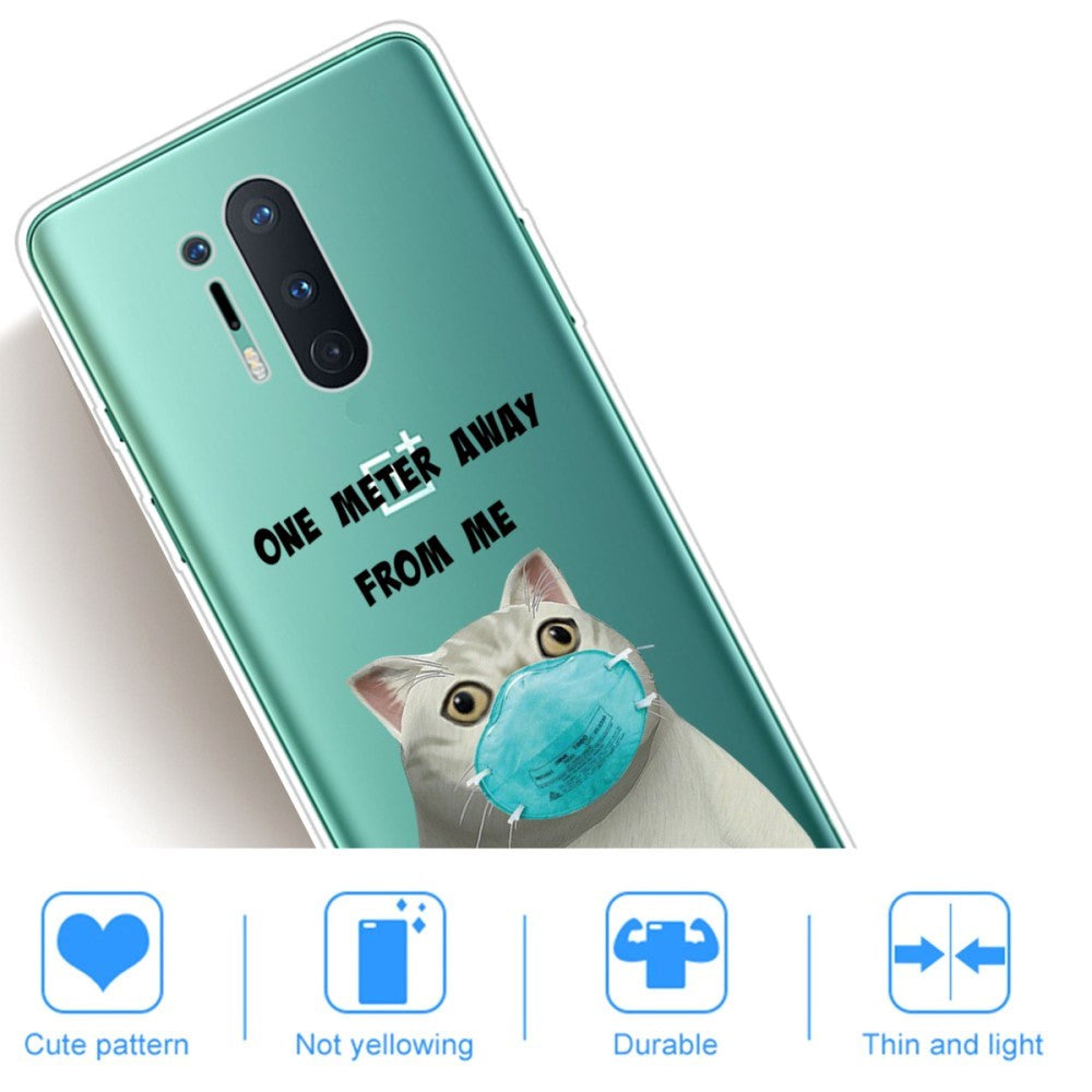 OnePlus 8 Pro Fleksibel Plastik Cover m. Print - Gennemsigtig / Kat m. Mundbind