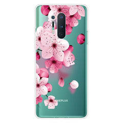 OnePlus 8 Pro Fleksibel Plastik Cover m. Print - Gennemsigtig / Lyserøde Blomster