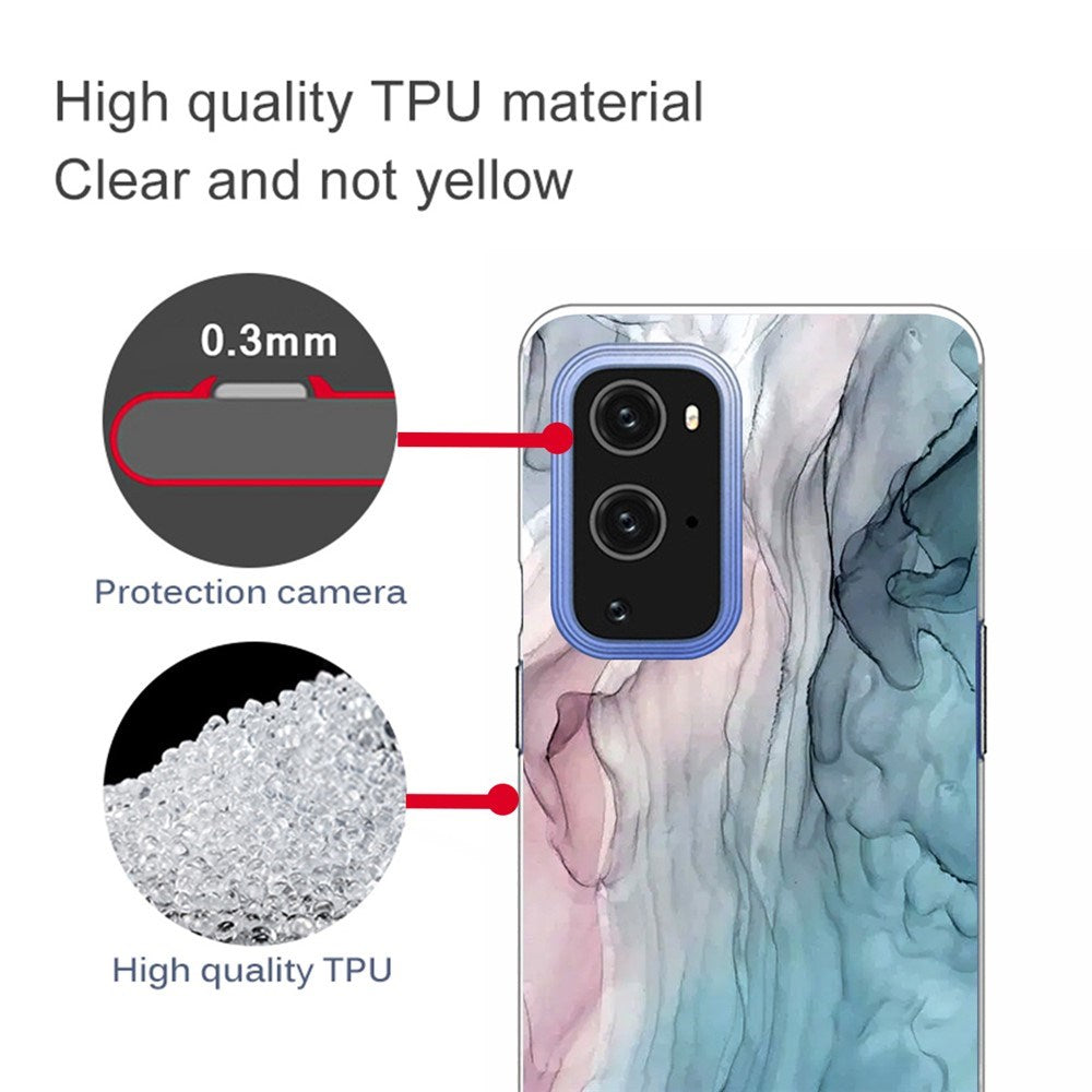 EIDERWOOD OnePlus 9 Pro Fleksibelt Plastik Cover m. Marmordesign - Blå / Lyserød