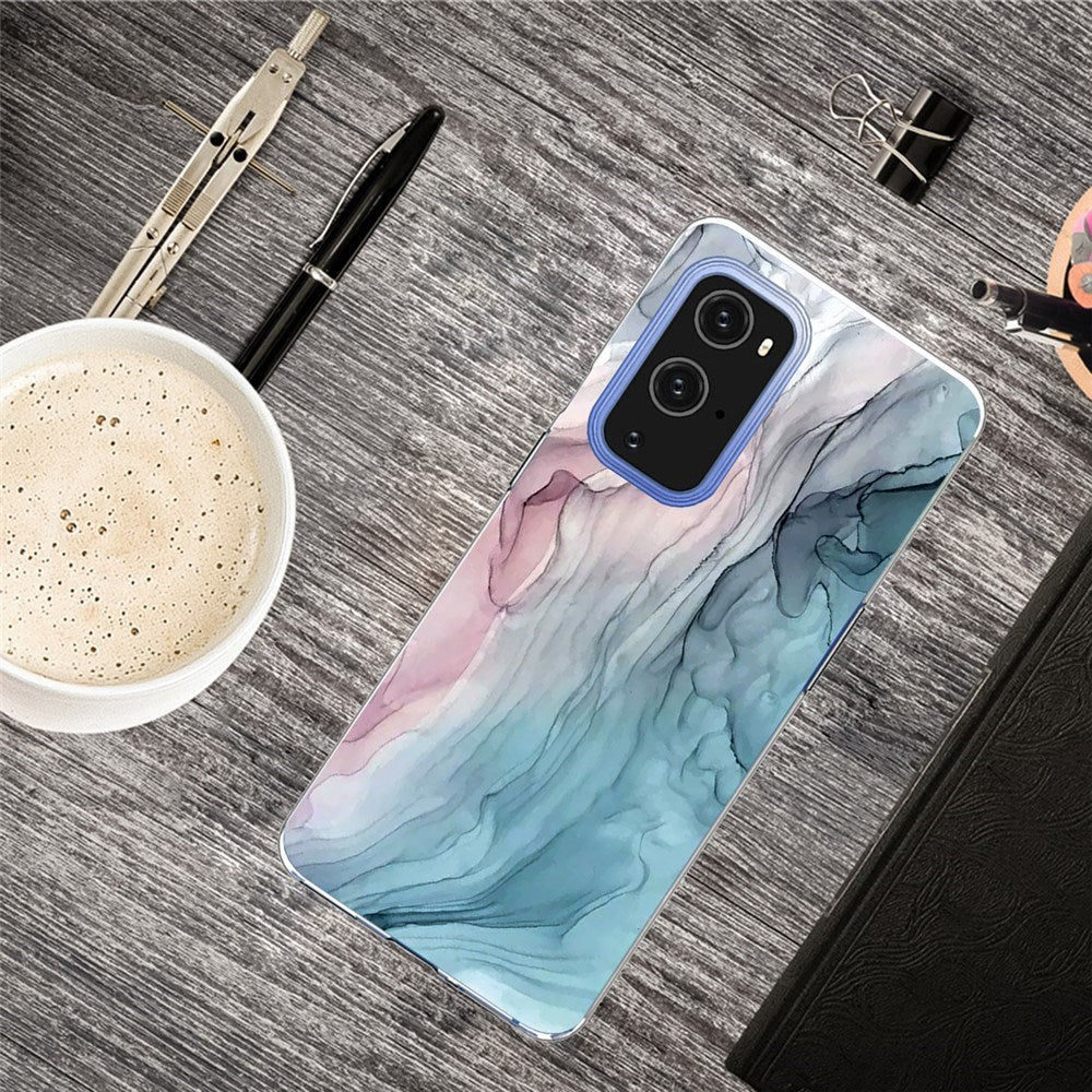 EIDERWOOD OnePlus 9 Pro Fleksibelt Plastik Cover m. Marmordesign - Blå / Lyserød