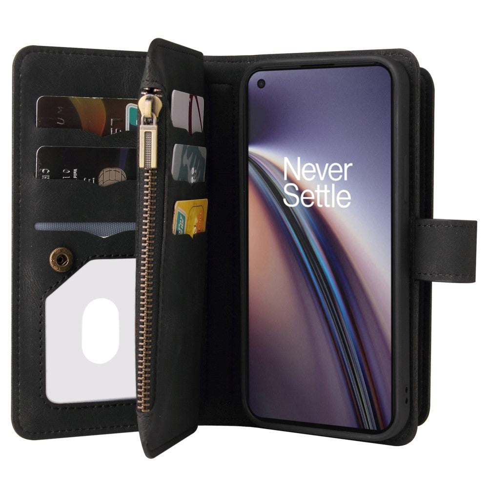 OnePlus Nord CE (5G) Læder Flip Cover m. Strop, Pung & 15 Kortholdere - Sort