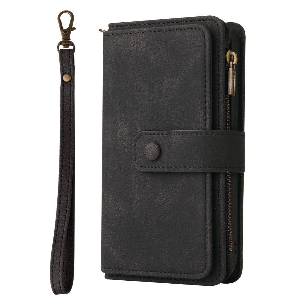 OnePlus Nord CE (5G) Læder Flip Cover m. Strop, Pung & 15 Kortholdere - Sort
