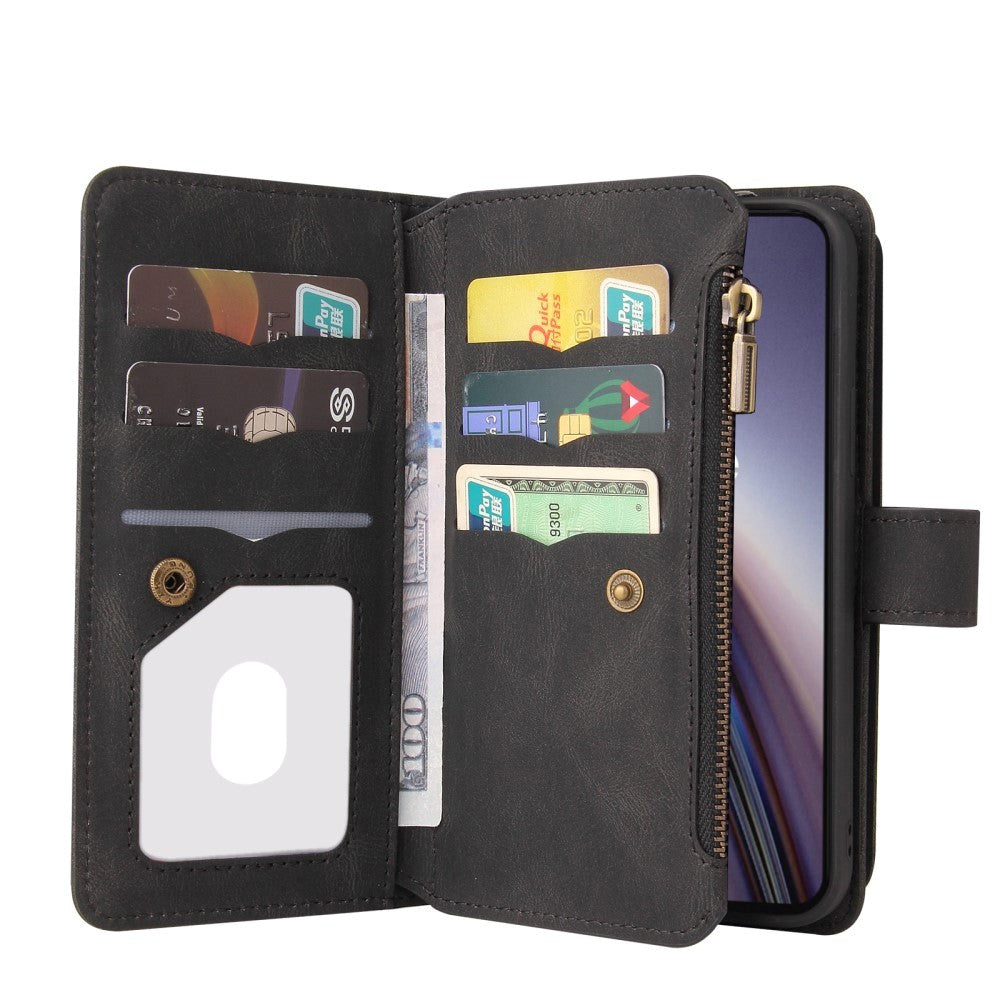 OnePlus Nord CE (5G) Læder Flip Cover m. Strop, Pung & 15 Kortholdere - Sort