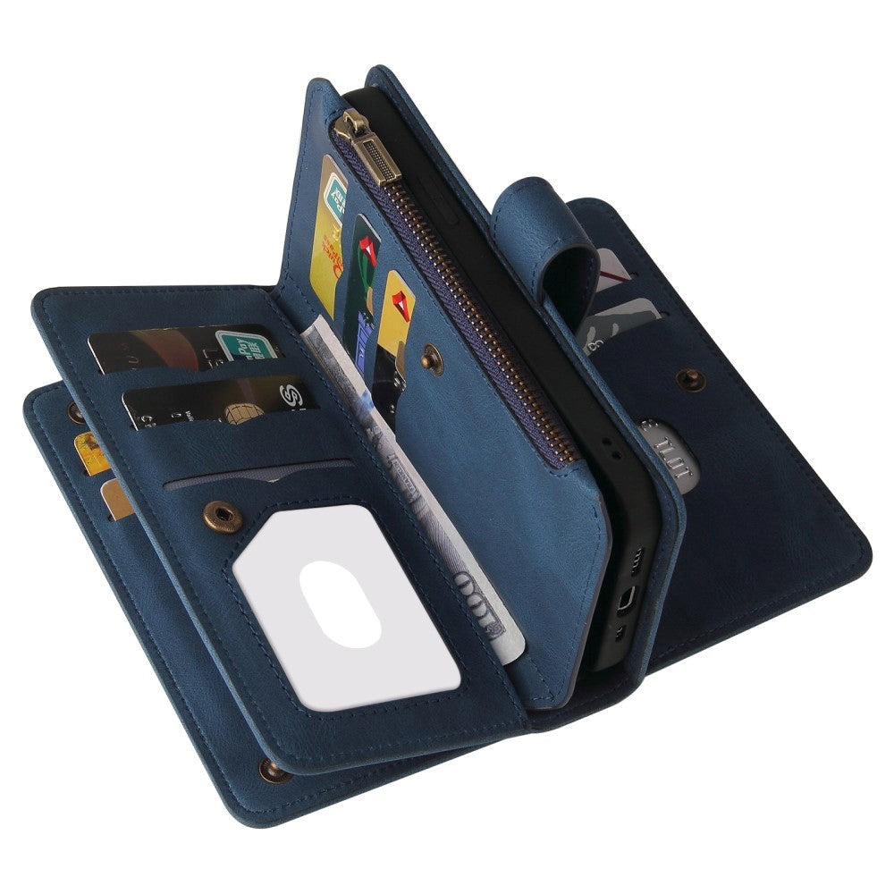 OnePlus Nord CE (5G) Læder Flip Cover m. Strop, Pung & 15 Kortholdere - Blå