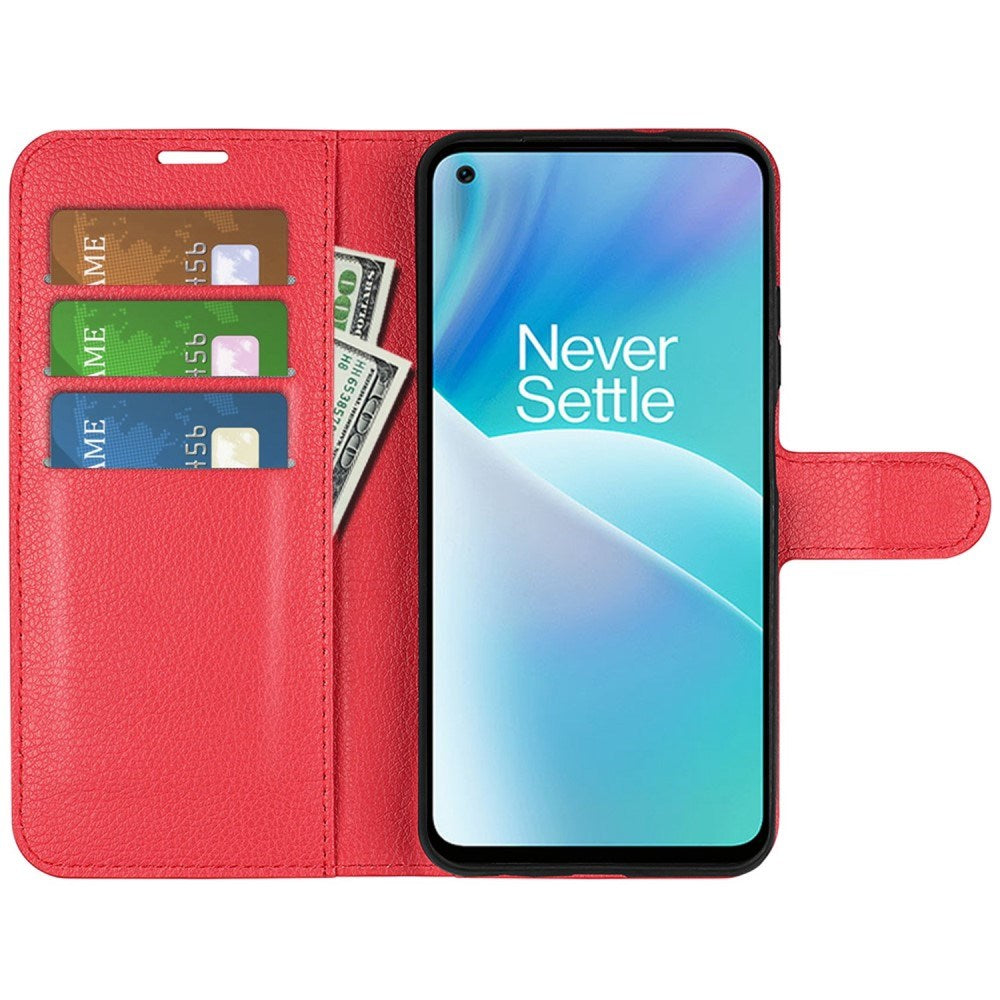 EIDERWOOD OnePlus Nord 2T (5G) Kunstlæder Flip Cover m. Kortholder & Ståfunktion - Rød