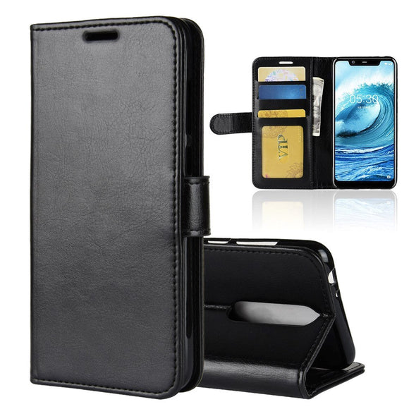 Nokia 5.1 Plus Neutral Læder Cover m. Pung - Sort