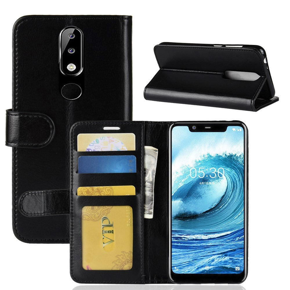 Nokia 5.1 Plus Neutral Læder Cover m. Pung - Sort