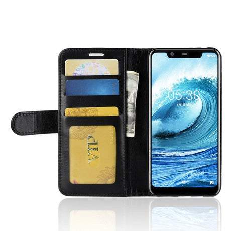 Nokia 5.1 Plus Neutral Læder Cover m. Pung - Sort