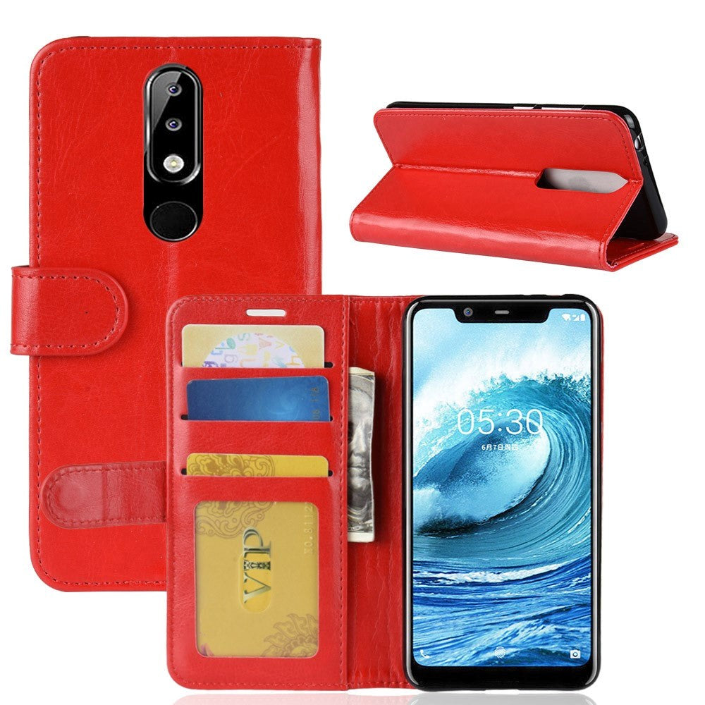 Nokia 5.1 Plus Neutralt Læder Cover m. Pung - Rød