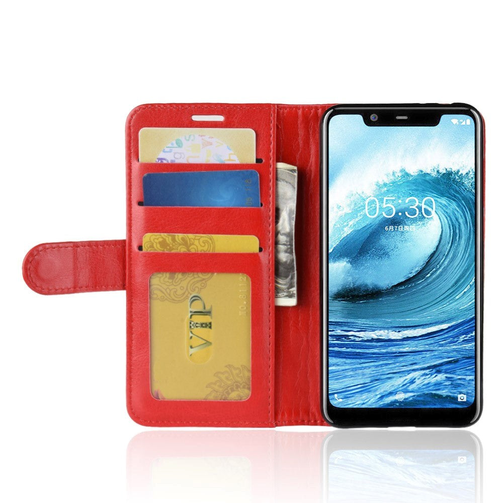 Nokia 5.1 Plus Neutralt Læder Cover m. Pung - Rød