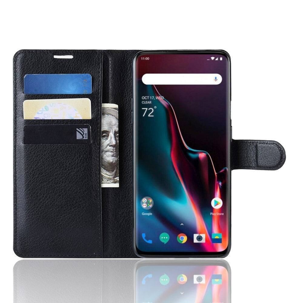 OnePlus 7 Pro Litchi Texture Læder Cover m. Pung Sort