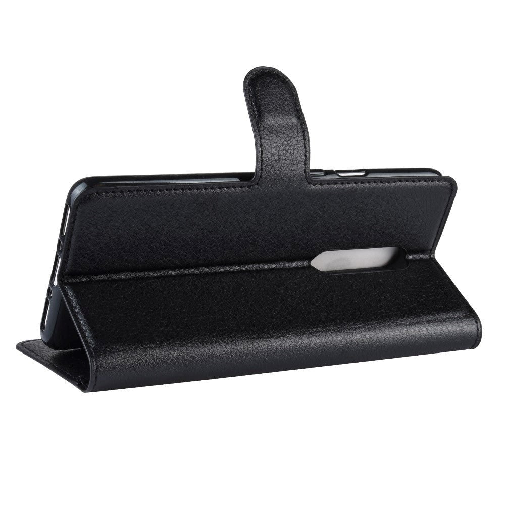 OnePlus 7 Pro Litchi Texture Læder Cover m. Pung Sort
