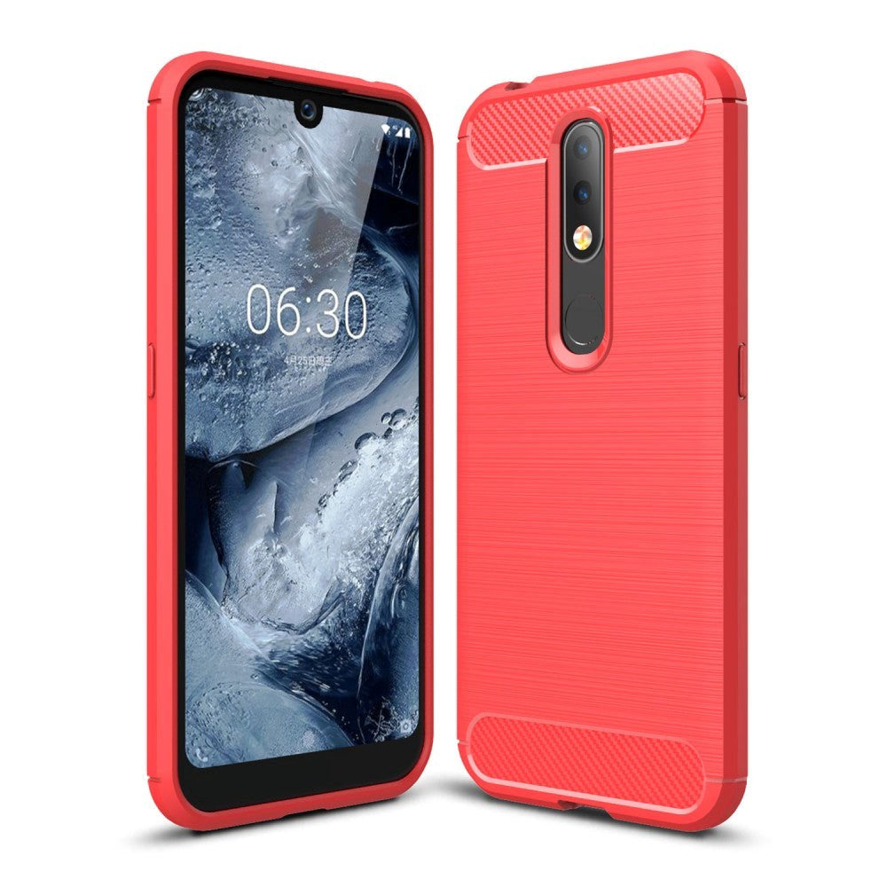 Nokia 4.2 Brushed Carbon Fiber - Fleksibelt Plastik Cover Rød