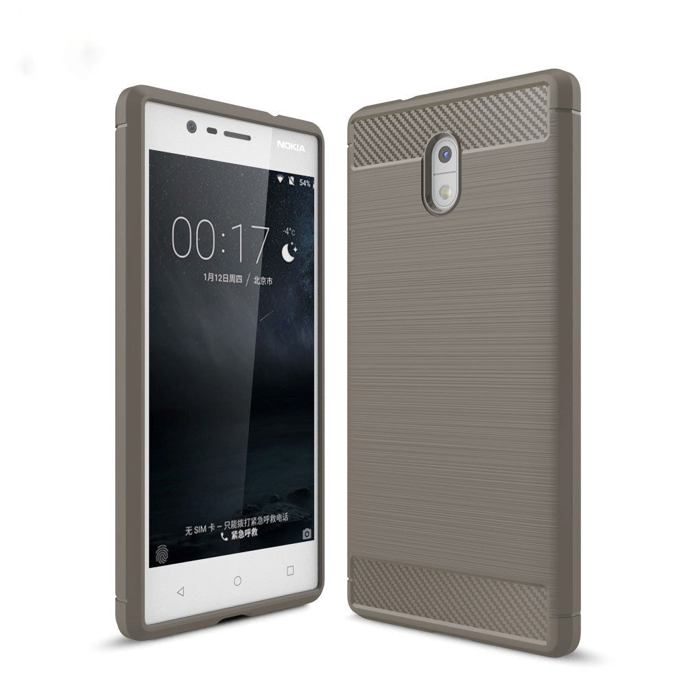 Nokia 3 Brushed Carbon Fibre TPU Plast Cover Grå