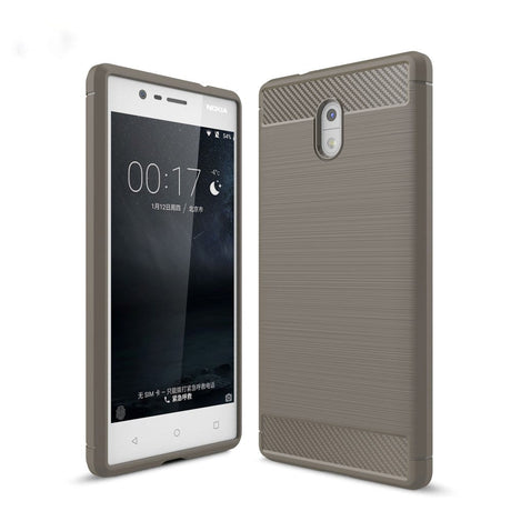 Nokia 3 Brushed Carbon Fibre TPU Plast Cover Grå