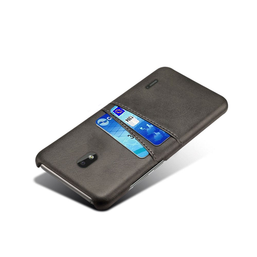 Nokia 2.2 Læderbetrukket Plastik Cover m. Kortlommer Sort