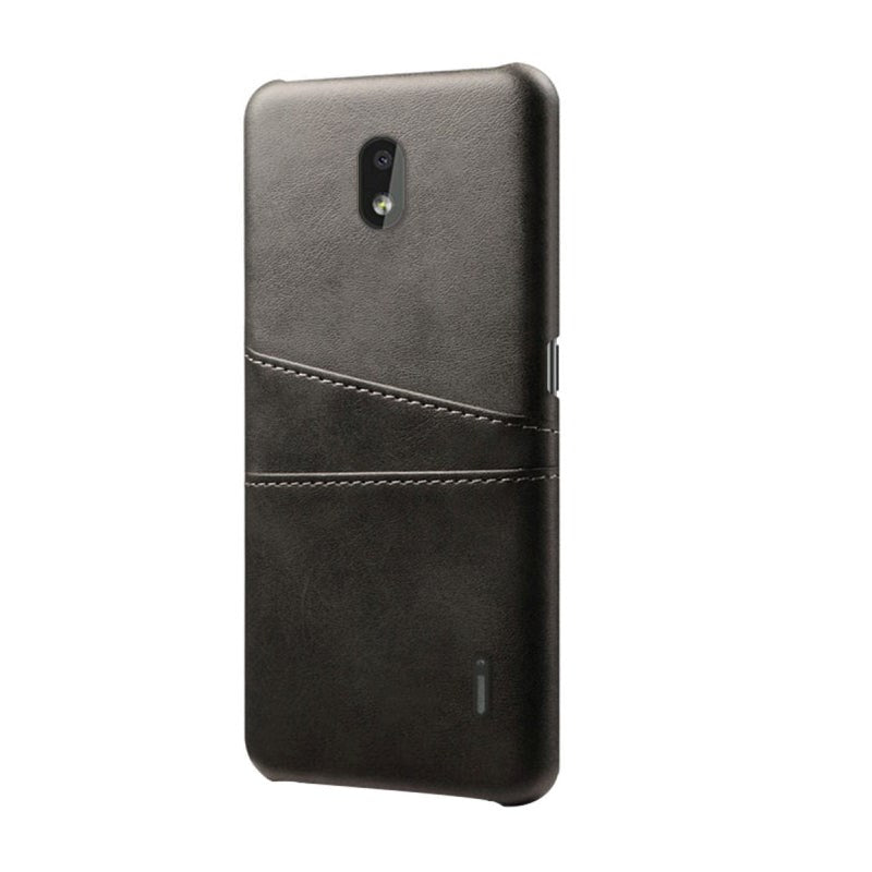 Nokia 2.2 Læderbetrukket Plastik Cover m. Kortlommer Sort