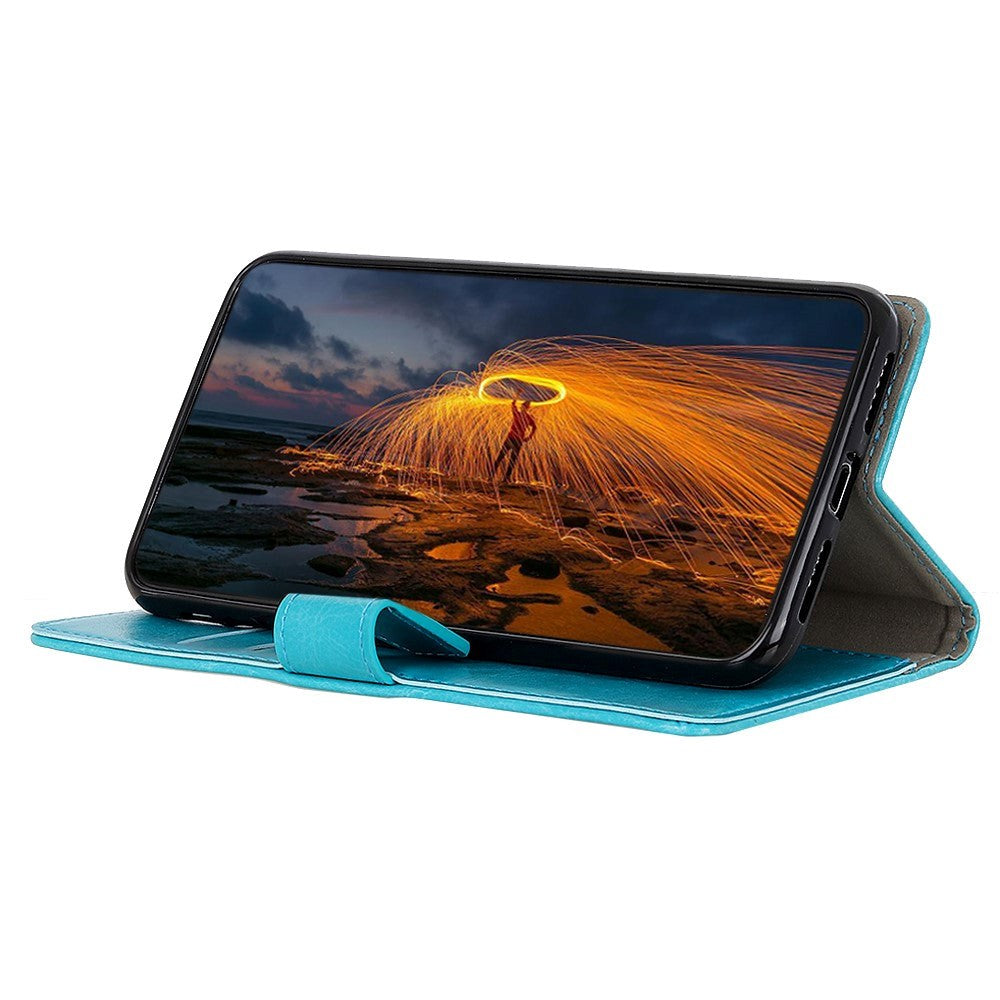 Nokia 1.3 Klassisk Læder Flip Cover m. Stander & Kortholder - Cyan