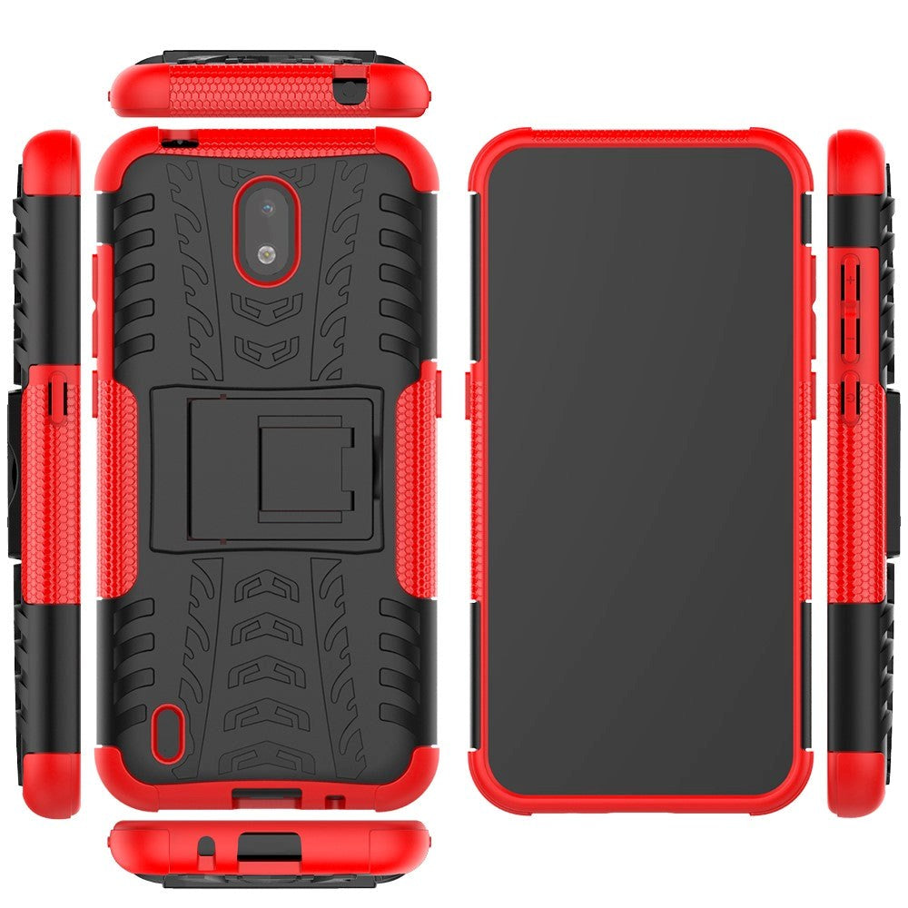 Nokia 1.3 Cool Tyre Håndværker Cover m. Stander - Sort / Rød