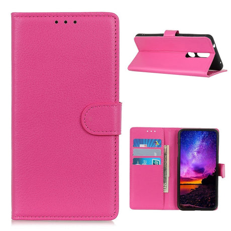 Nokia 2.4 Litchi Læder Cover m. Pung - Lyserød