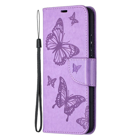 Nokia 3.4 Læder Cover m. Pung - Sommerfugl Motiv - Lilla