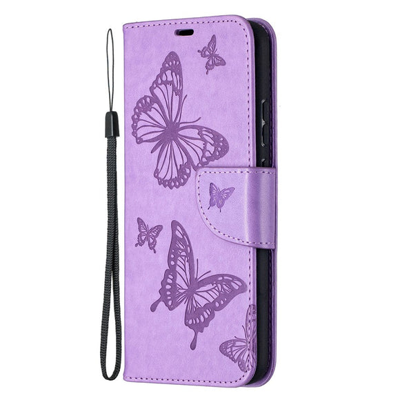 Nokia 3.4 Læder Cover m. Pung - Sommerfugl Motiv - Lilla