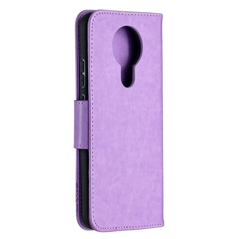 Nokia 3.4 Læder Cover m. Pung - Sommerfugl Motiv - Lilla