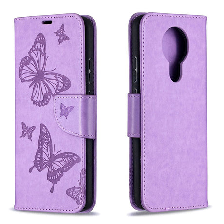 Nokia 3.4 Læder Cover m. Pung - Sommerfugl Motiv - Lilla